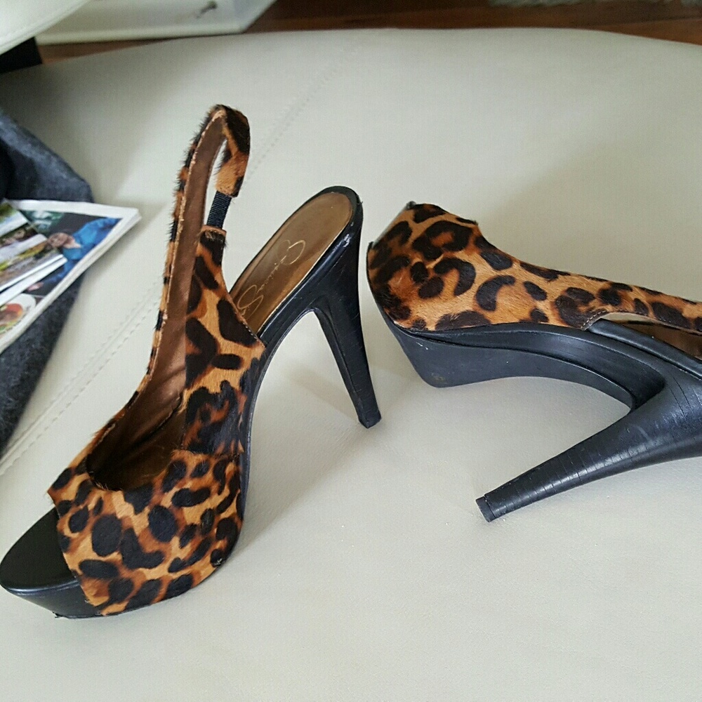 🚫SOLD🚫JESSICA SIMPSON LEOPARD-FUR SLING BACK